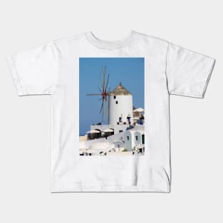 Windmill on Santorini Kids T-Shirt